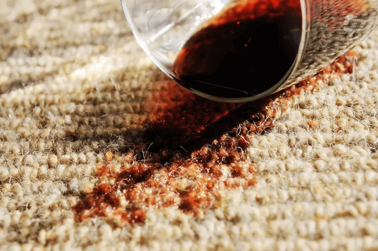 Red wine spilled on a wool carpet.