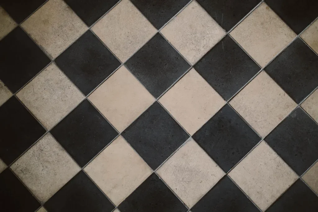 Black and white checkered tile floor.
