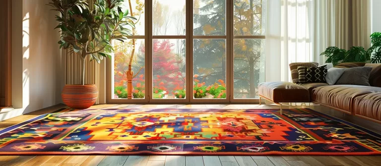 Area rug in front of a window on a sunny summer day.